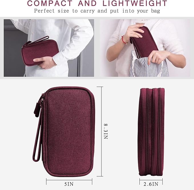 Skycase Electronic Organizer Travel Case - Waterproof Travel Cord Pouches for Organization, Cable Organizer, All-in-One Double Layers Storage Bag for Accessories, Charger, Cable, Wine Red - Large