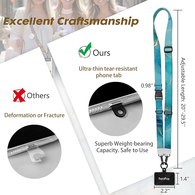 Icycay Phone Lanyard Crossbody, Blue Marble Cell Phone Strap for Around The Neck Adjustable, Anti Theft Cute Lanyard for ID Holder Keys Accessories Travel Essential