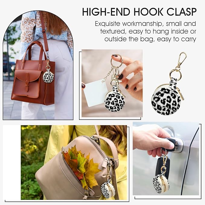 Portable Ring Keychain Holder for Gym and Travel - Jewelry Holder for Sports Bag, Compact Ring Earring Necklace Storage Case (White leopard print)