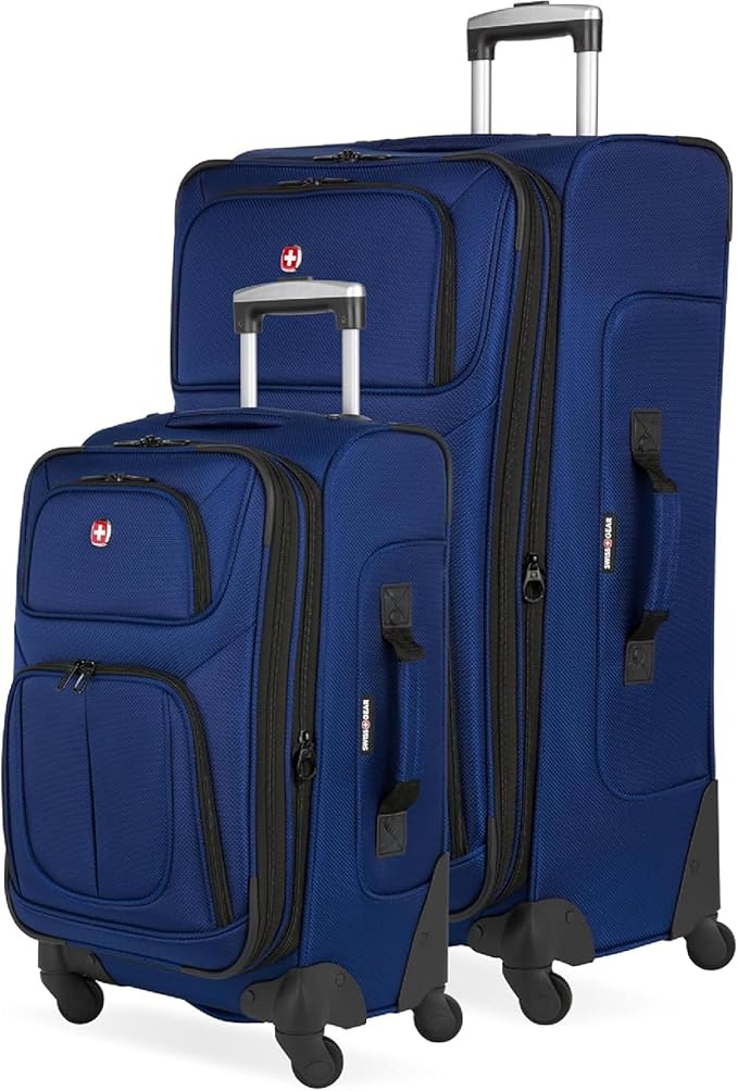 SWISSGEAR Sion Softside Expandable Spinner Luggage Durable Lightweight Travel Suitcase, Blue, 2-Piece Set (Carry-On/Large)