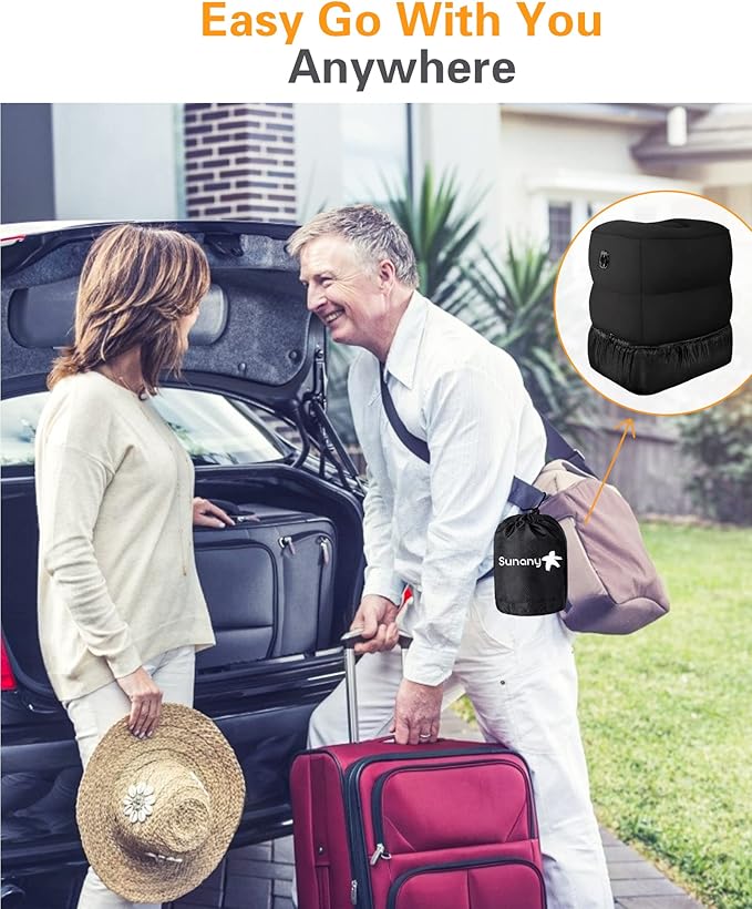 Sunany Inflatable Foot Rest Pillow for Travel, Kids/Adults Airplane Travel Pillow-Adjustable Height for Kids to Sleep While Traveling,Suitable for Airplane, Cars, Office, Home and Any Travel (Black)