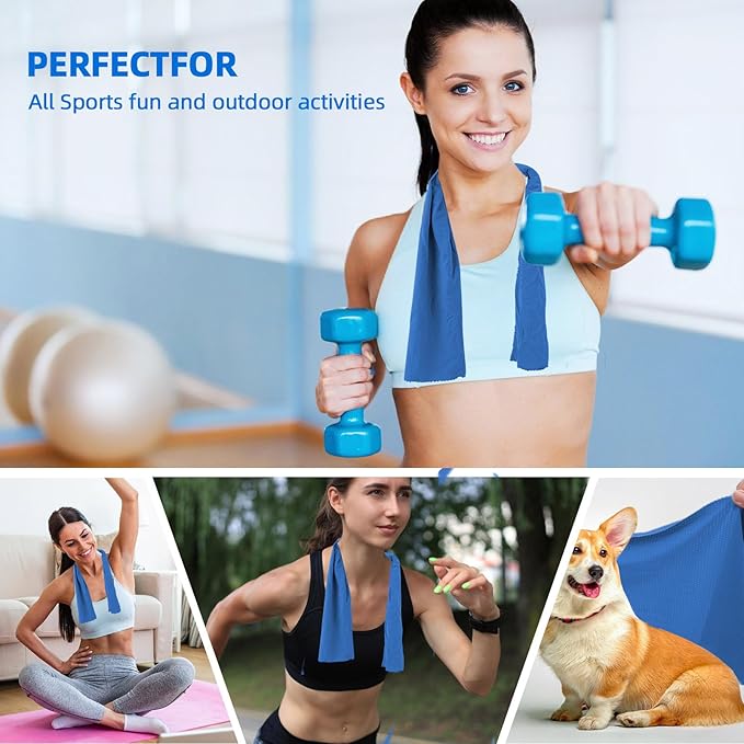 2 Cooling Towels 40''x12'',Cooling Towels for Neck and face Ideal for Gym, Yoga, Sports, Fitness, Running, Traving,Camping,Instant Relief Heat and Sweat,Stay Cool and Comfortable(2, Blue)