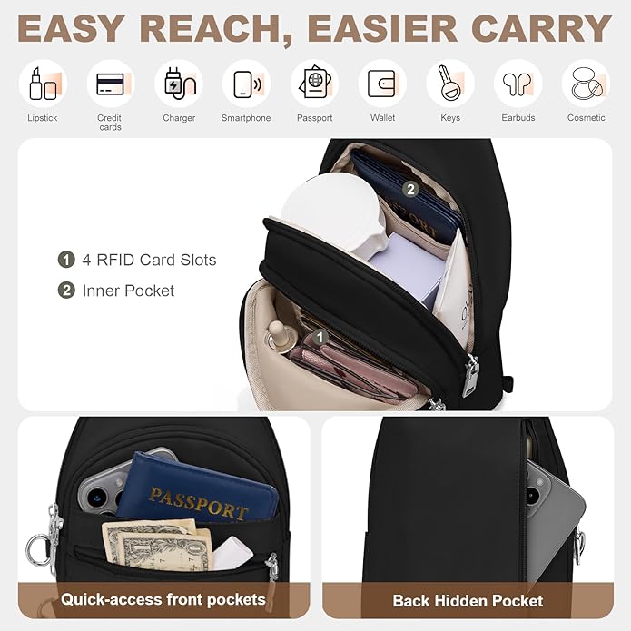 SYTRAH Sling Bag for Women, Anti-Theft RFID Crossbody Bag Nylon Sling Purse for Travel, Puffy Small backpack