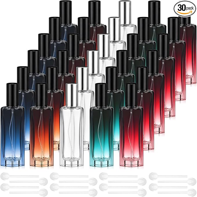 Domensi 30 Pcs 10/15/20/30 ml Perfume Travel Refillable Glass Bottles Spray Bottle Perfume Atomizer for Cologne Dispenser Leak-proof Fragrance Bottles Atomizer Pump Kit (30 ml,Amber Color)