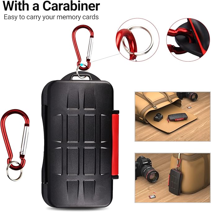 Kiorafoto 12 Slots SD SDHC SDXC Card Holder Case Professional Water-Resistant Anti-Shock Memory Card Storage Protector Wallet with Carabiner