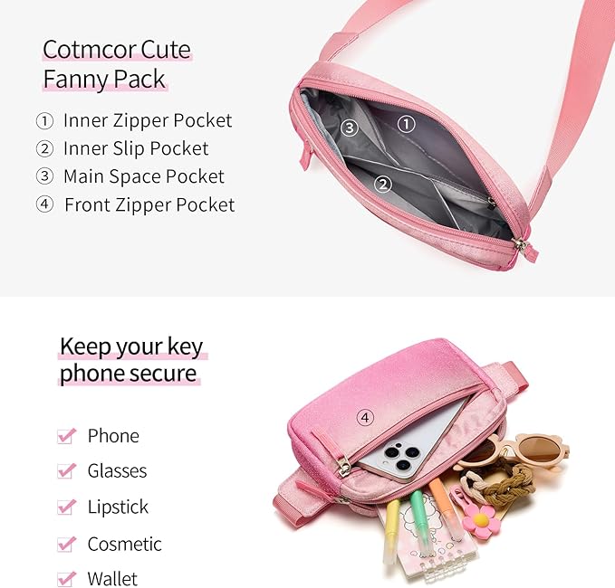 Fanny Pack Birthday Graduation Gifts for 7 8 9 10 11 12 13 Year Old Teen Girls Her Kids, Preppy Cute Trendy Stuff Colorblock Crossbody Bag Adjustable Belt Bags for Travel Essentials