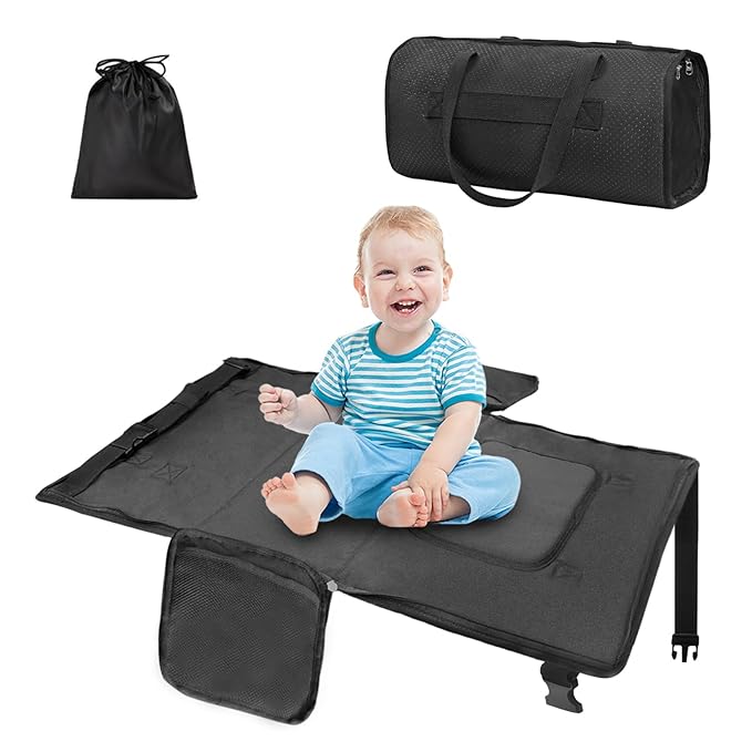 Toddler Airplane Bed Travel Bag 2 in 1, Portable Kids Plane Seat Extender, Baby Flight Essentials Footrest Flyaway Must Have for Infant, Carry On Duffel Bags for Women Gym Hospital（Black）