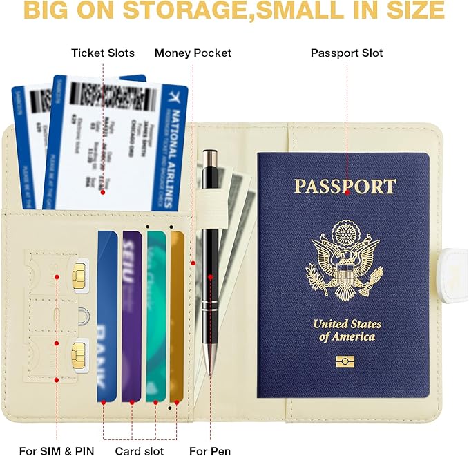 Passport Holder with Airtag Slot, RFID Blocking Leather Cover Wallet for Travel Essentials, Cute Passport Book with Magnetic Buckle, Travel Accessories for Women