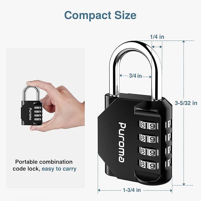 Puroma 1 Pack Combination Lock for Locker 4 Digit Outdoor Waterproof Padlock for School, Gym, Sports, Fence, Toolbox, Gate, Case, Outdoor, Hasp Storage, Cabinets (Black)