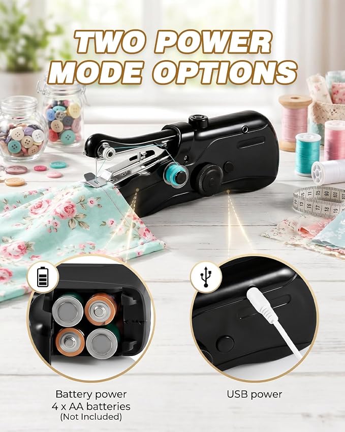 Lightweight Mini Sewing Machine for Beginners, Complete Handheld Sewing Kit, Ideal for Home Use, Fixes & Craft Making (Black)