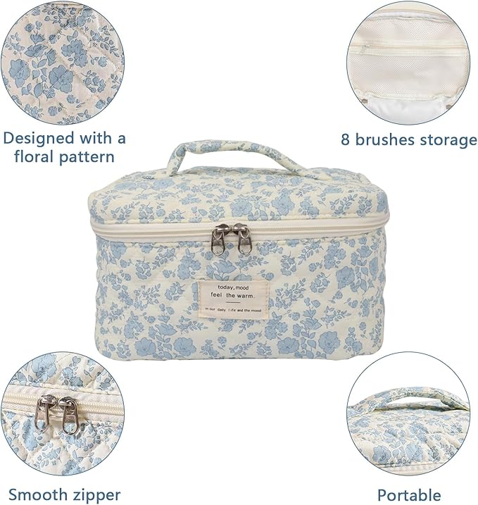 Gosect Large Makeup Bag, Cute Cosmetic Bag for Women Girls, Floral Coquette Aesthetic Toiletry Bag, Travel Make Up Organizer Bag (Heart Shape)