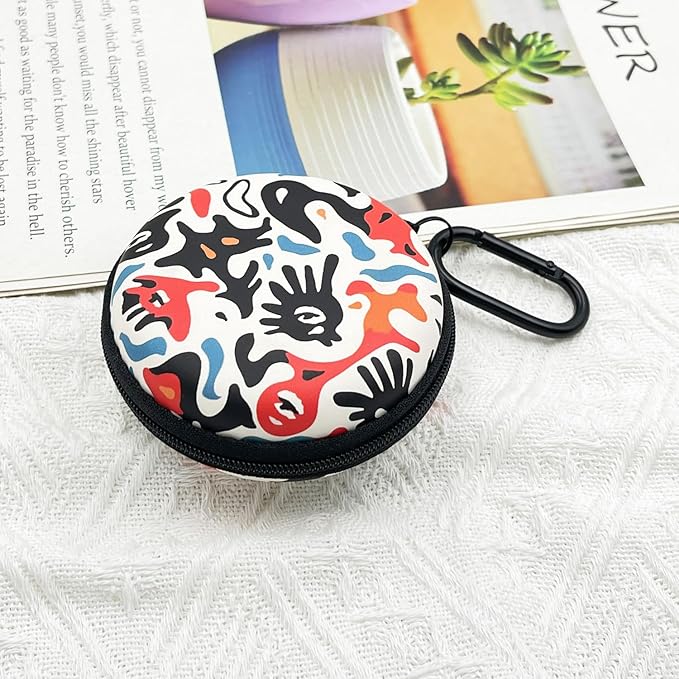 Earbud Case Headphone Organizer Ear Bud Case Portable EVA Carrying Box Storage Bag with Carabiner for AirPods Beats Bose Galaxy Buds 4/3/FE Data Cable Storage (Abstract Painting)