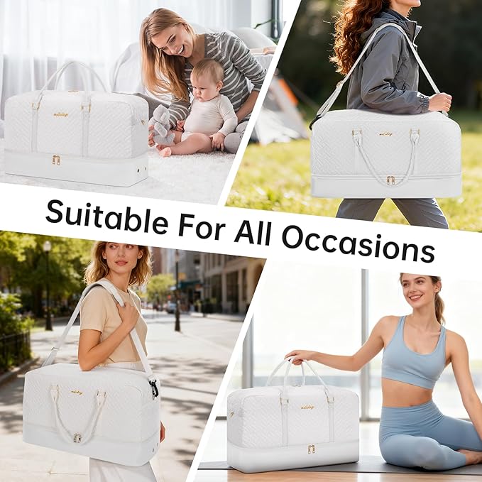 Weekender Bag for Women, 5 Pcs Set Carry on Overnight Bag, 21" Travel Duffel Bag with Waterproof Shoe Compartment for Weekend Travel Business Trip