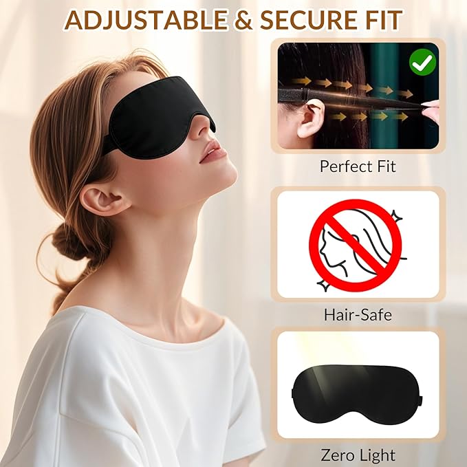 100% 6A Mulberry Silk Sleep Mask for Women & Men – Soft Breathable Eye Mask for Sleep, Blackout Design for Migraine Relief & Puffy Eyes – Perfect for Travel, Office, Airplane – Eye Care Gift