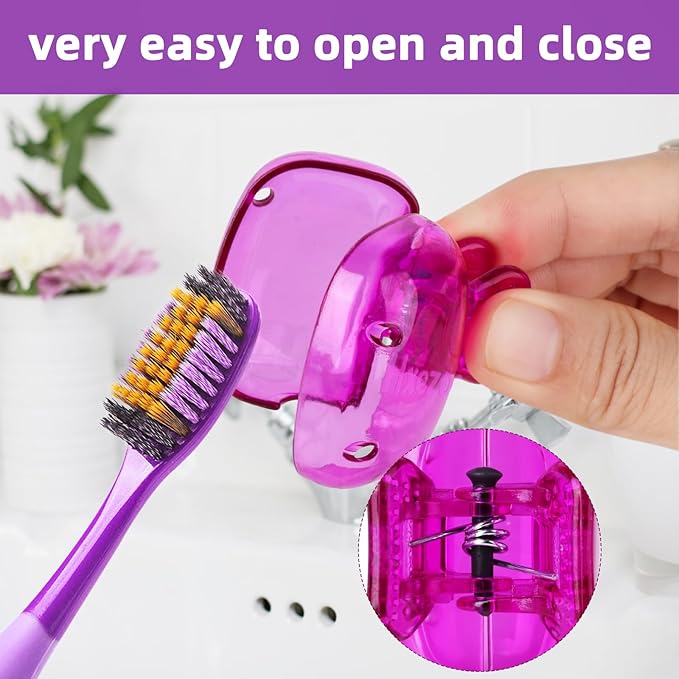 Hxezoc 4 Pack Travel Toothbrush Head Covers Toothbrush Protector Cap Brush Pod Case Protective Portable Plastic Clip for Household Travel, Bathroom, Camping, School, Business