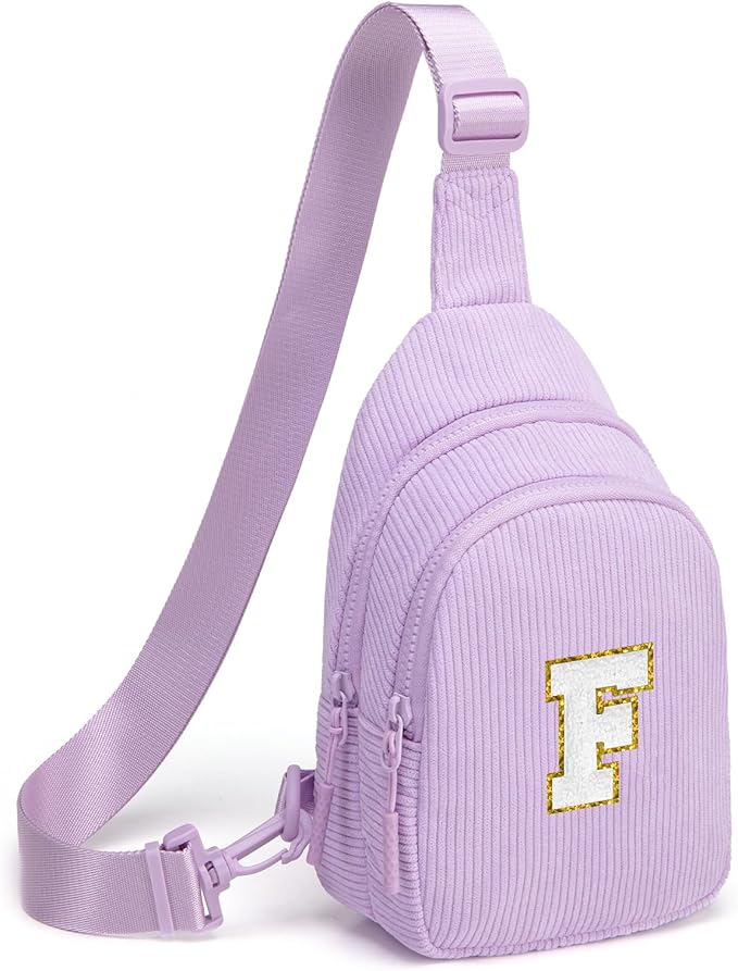 Viverte Small Corduroy Sling Bag Initial Crossbody Bag Fanny Pack for Girls Personalized Birthday Gifts for Teen Girls Gifts