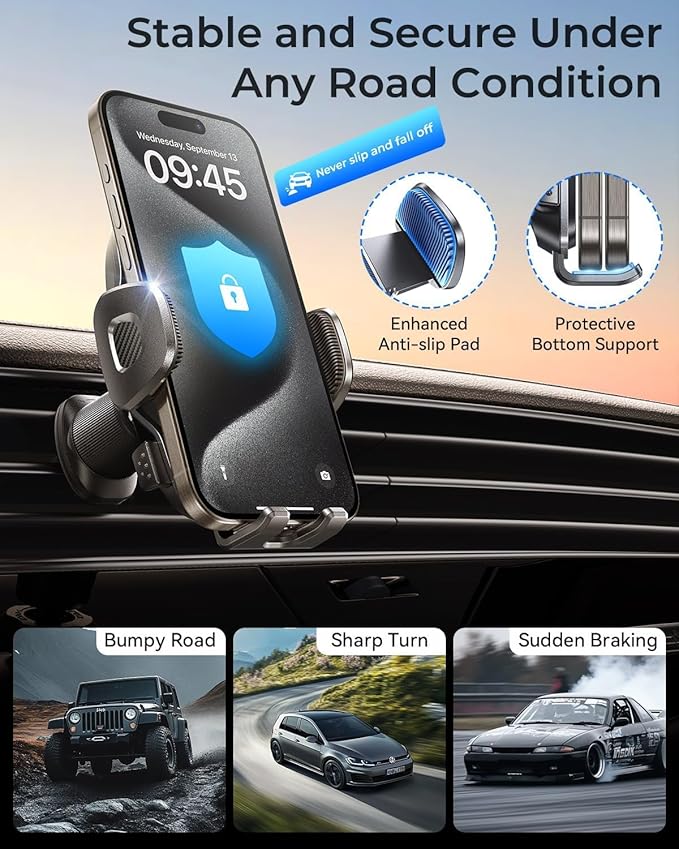 MRGLAS 2026 Upgraded Phone Holders for Your Car with New Metal Hook Clip, Handy Air Vent Cell Phone Car Mount [One Hand Operation], Universal Automobile Cradle for iPhone Android and All Smartphones