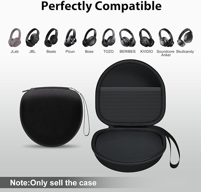 Headphone Headset Case for Beats Studio Pro/JLab JBuds Lux ANC/JLab Go Lux ANC/JBL/TOZO/BERIBES/Picun/KVIDIO Noise Cancelling Over-Ear Foldable Headphones, Black