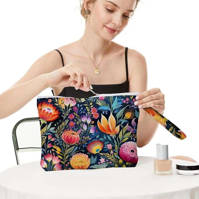 Fokongna Floral Print Wet Bag, Small Portable Waterproof Multi-Functional Organizer for Women, Ideal for Daily, Beach & Travel, Multicolor Bohemian Bloom