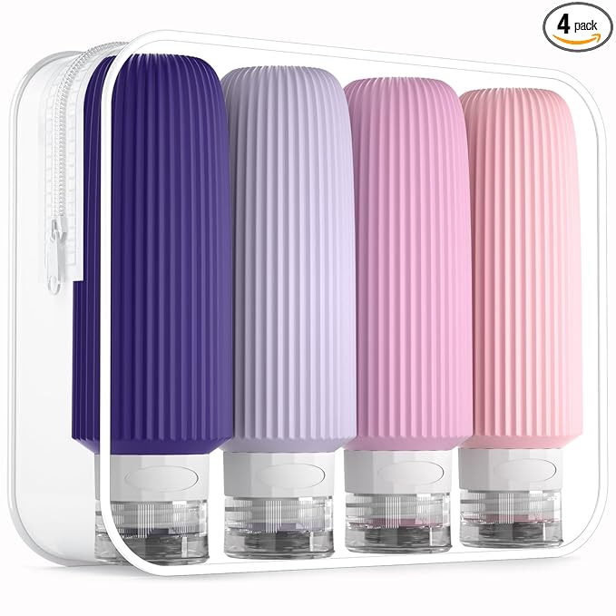 Mrsdry Travel Bottles for Toiletries, Large 6oz Travel Size Containers, BPA Free Leak Proof Tubs Refillable Liquid Accessories with Toiletry Bag for Cometic Shampoo and Lotion Soap (4 Pack)