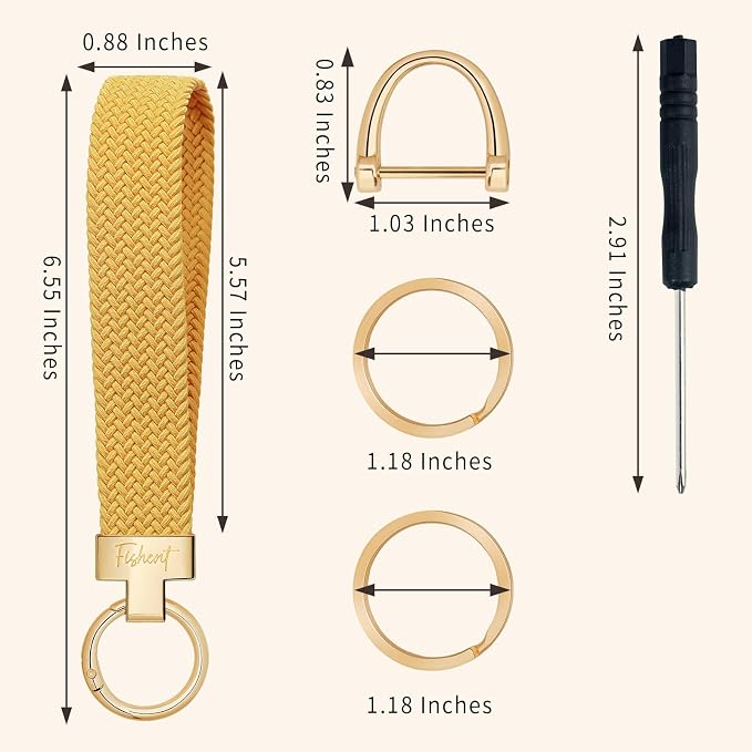 Fishent Stretchy Wristlet Keychain, Cute Key Chain, Woven Wrist Lanyard for Car Keys with 3 Keyrings and D-ring for Women Men