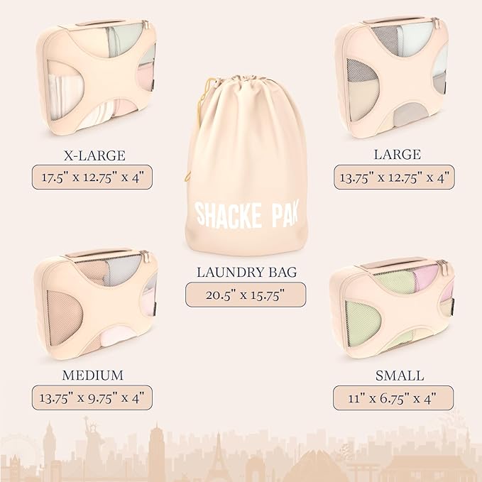 Shacke 5 Set Packing Cubes for Travel – Luggage Organizer & Suitcase Bags with Laundry Bag, Carry On Packing Organizer, Travel Accessories for Women Men (Cream)