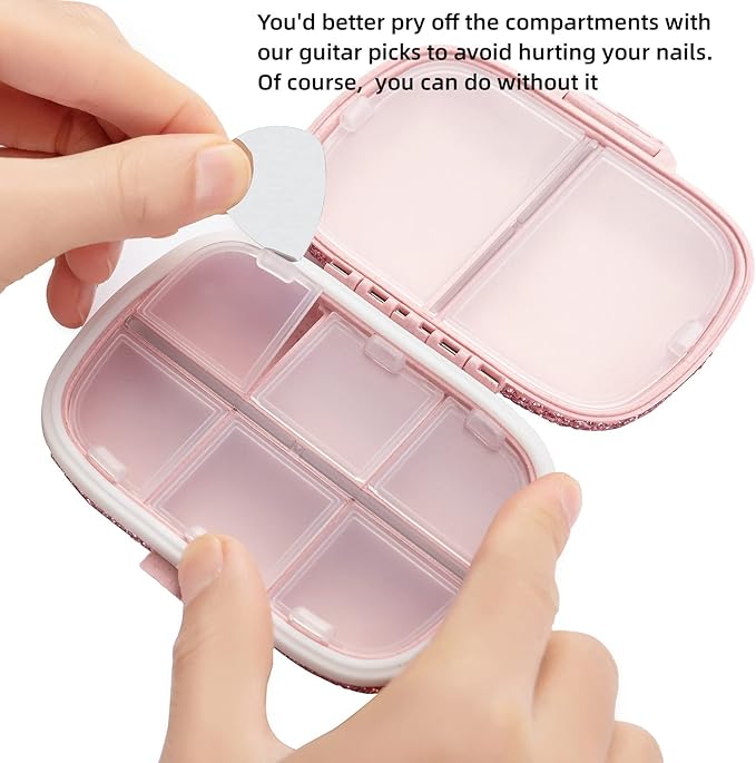 Cute Pill Organizer Small Bling Pill Case for Purse Medicine Vitamin Container Holder Daily Pill Box Container for Women Travel Medicine Kit(Letter C Pink)