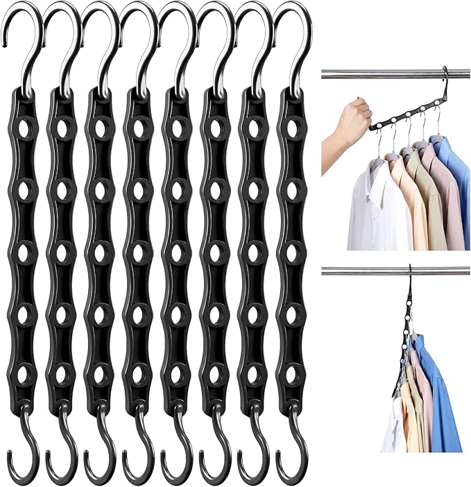HOUSE DAY 10 Pack Closet Organizers and Storage with 5 Holes for Cascading, Multipurpose, Space Saving Hanger Organizer, Closer Organizer for Closet Organization, Dorm Room Essentials - Dark Black