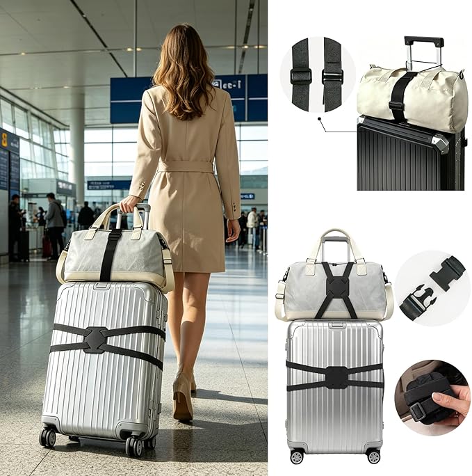 Multi Use Strong Adjustable Luggage Connector Straps for Suitcases,2 Pack Flexible Luggage Accessories Elastic Fastening Bag Strap (Black-3pcs)