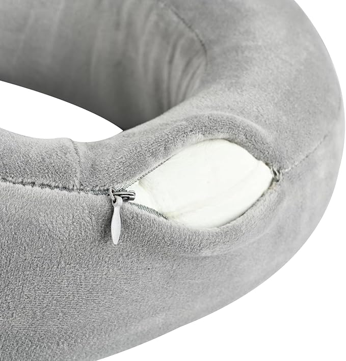 Travel Neck Pillow – Airplane Travel Essentials with Ergonomic Memory Foam Comfort – Premium Travel Pillows for Airplanes and Long Journeys, Compact Carry Pouch (Grey)