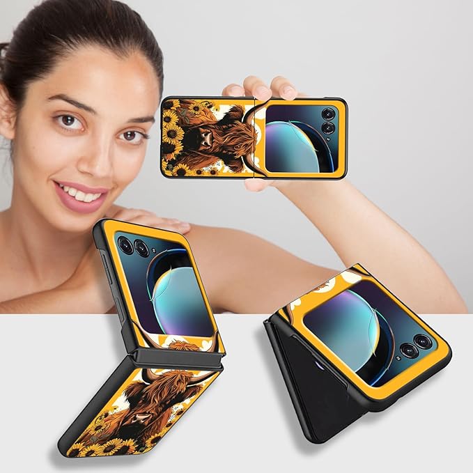 for Motorola Razr 2025 Case,for Moto Razr 60 Phone Case Cute Slim Hard PC Ultra-Thin Anti-Scratches Shockproof Protective Phone Cover,Cute Cattle Flower