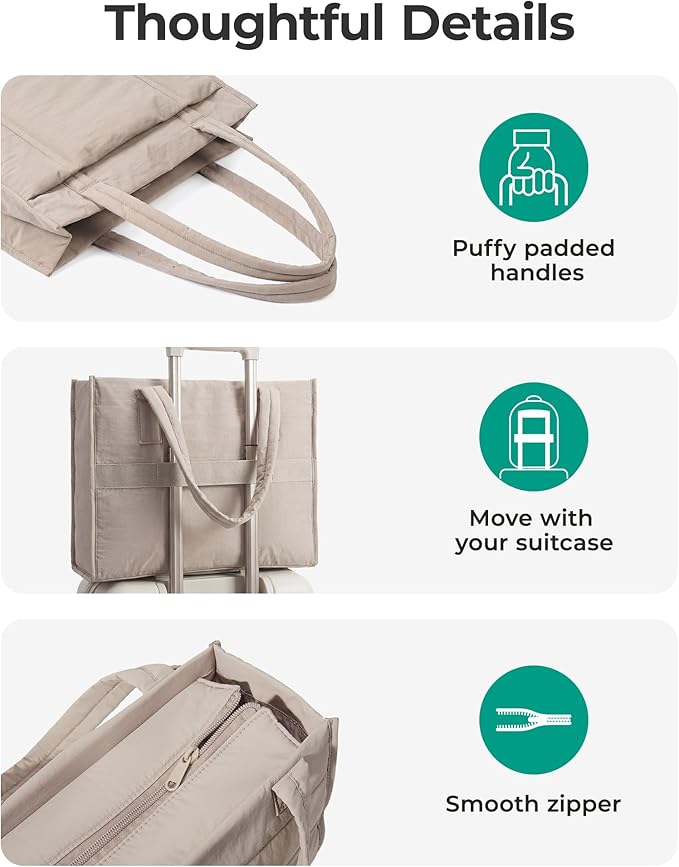 BAGSMART Tote Bag for Women, 2Pc Puffer Tote Bag with Zipper, Quilted Work Tote Teacher Bag Shoulder Handbag | Beach Tote