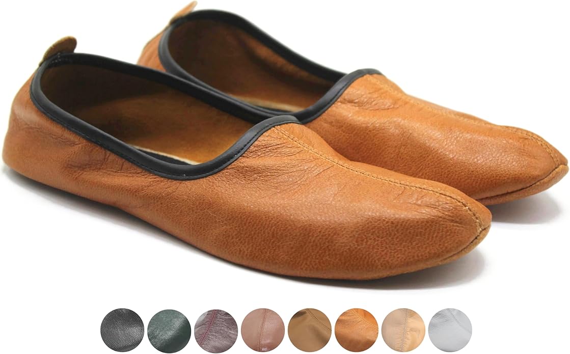Womens Indoor Leather Slippers Traditional Babouche House Shoes Barefoot Moccasin