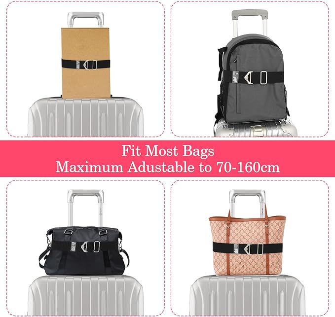 2-in-1 Travel Belt for Luggage Straps Over Handle for Add a Bag, Adjustable Travel Luggage Belt Strap with Alloy Buckle Elastic Belt for Carry On Bag, Suitcase Strap Travel Accessories(Black)