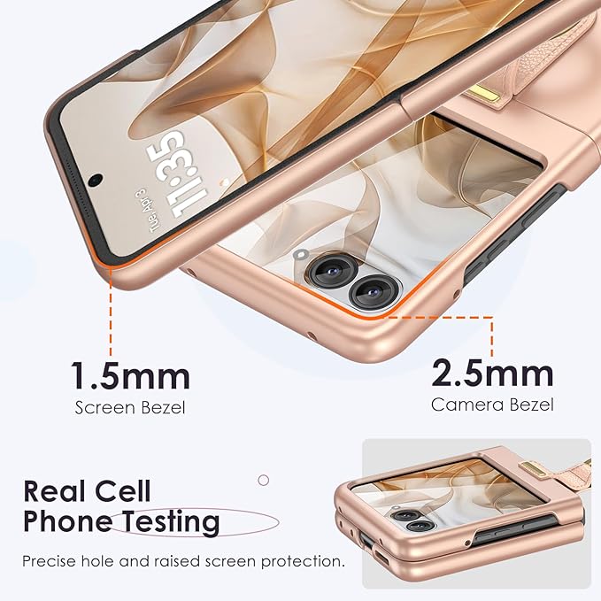 Maxdara for Motorola Razr 2026/2025/2024 Case with Ring [Not Fit Ultra or Plus], Moto Razr 2026 & Razr 2025 Case with Built-in Outer Screen Protector Slim Thin Cover (Rose Gold)