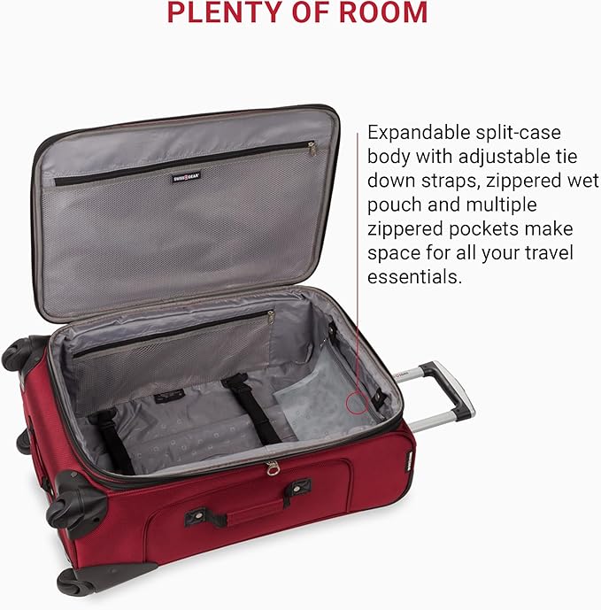 SWISSGEAR Sion Softside Expandable Spinner Luggage Durable Lightweight Travel Suitcase, Burgundy, Checked-Medium