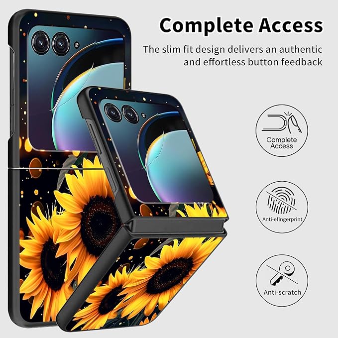 for Motorola Razr 2025 Case,for Moto Razr 60 Phone Case Cute Slim Hard PC Ultra-Thin Anti-Scratches Shockproof Protective Phone Cover,Glitter Sunflower