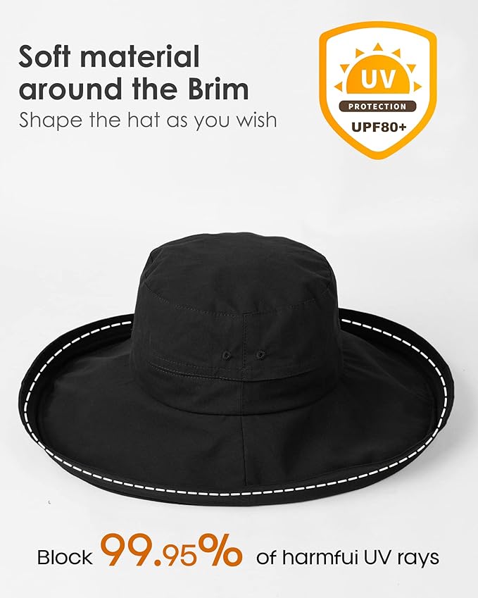 Sun Hats for Women Gardening Hat Wide Brim Ponytail Beach Sun Protection Breathable Cotton Summer Hat with Fold-Up Brim