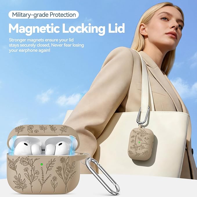 for Airpods Pro 3 Case with Magnetic Lid, Flower Engraved Cases for Apple AirPods Pro 3rd Generation 2025, Soft Silicone Cover for Women Girly with Cleaner & Keychain, Shockproof