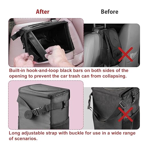 Ryhpez Car Trash Can with Lid - Leakproof Trash Bin Car Garbage Can, Collapsible Automotive Truck Organizer and Storage Bag Car Accessories for Women Men Road Trip Essentials