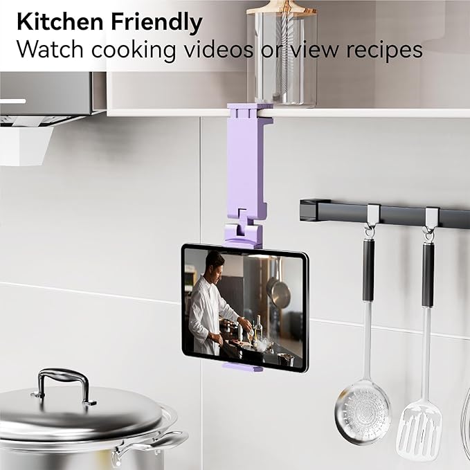Airplane Tablet Holder Mount, Travel Essential Handsfree Tablet Stand with 360 Degree Rotation, Maximum 7.6” Clamp Opening, Compatible with iPad (Only Fits 7–11" Tablets) Purple