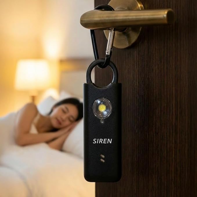 Personal Safety Alarm by Silent Beacon – 135dB Siren, Flashing Light, Pull & Vibration Activation, USB-C Rechargeable Keychain (Black)