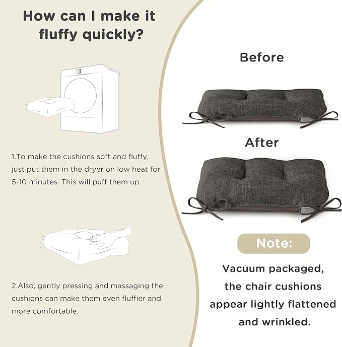 AddGrace Chair Cushions for Dining Chairs Set of 4 Kitchen Seat Cushions with Ties and Non Slip Backing Tufted Indoor Seat Pad for Kitchen Dining Room 18" x 17" x 3" Dark Grey