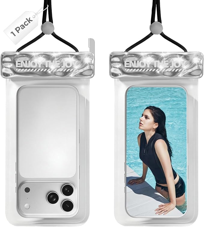Waterproof Phone Pouch, Large Waterproof Phone Case for iPhone 17 16 15 Pro Max, IPX8 Lightweight Cellphone Dry Bag, Beach Cruise Ship Essentials,1 Pack-Bright Silver-8.3″
