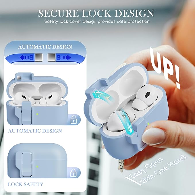 R-fun for AirPods Pro 3 Case with Cleaning Kit, Soft Liquid Silicone Rubber Protective Cover, Compatible with AirPods Pro 3rd Generation Case (2025), Compatible with MagSafe, Sky Blue
