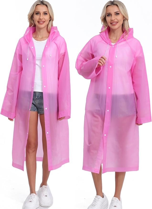 2-Pack Reusable Rain Ponchos for Adults, HOOMBOOM Raincoats Emergency for Women/Men with Drawstring and Sleeves