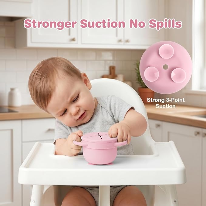 Daximo 2 Pack Toddler Snack Cups with Suction Base — 4-in-1 Detachable Stainless Steel Cups, Snack Cups for Toddlers Spill Proof with Silicone Lids & Handles for Mess-Free Snacking