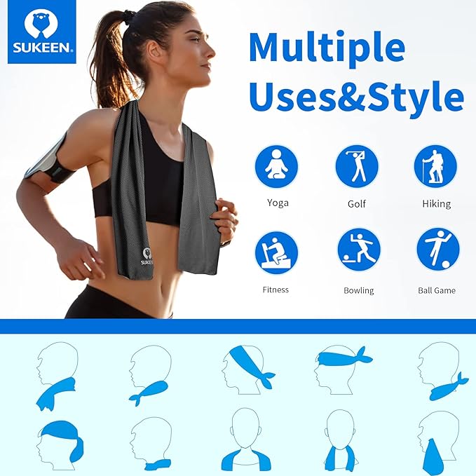 Sukkeen Chilly Towel(40"x12") for Neck & Head, Soft & Breathable - Cold Towel for Yoga, Golf, Gym & More