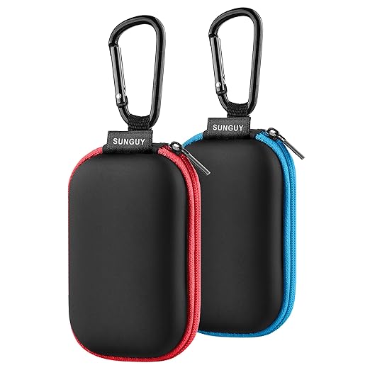 SUNGUY Earbuds Case 2Pack, Rectangle Earbuds Carrying Case, Portable Earphone Case Phone Accessories Organizer with Carabiner for Earphone, in-Ear Headphones, Earbud, SD Card, USB Charging Cable