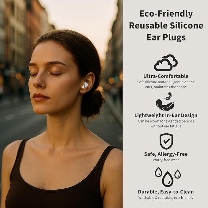 Earplugs for Sleep Noise Reduction, Reuseable Earplugs for Sleeping Noise Reducing, Silicone Ear Plugs for Concerts, Ultra Soft Ear Plug with 8 Eartips - White, 30db Sleep Ear Plugs